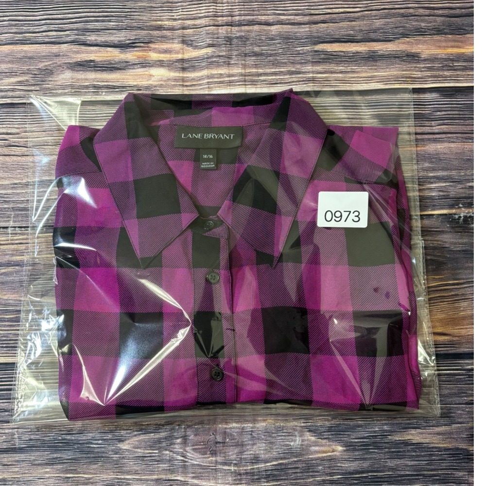Lane Bryant Shirt Womens 14/16 Purple Black Buffalo Plaid Long Sleeve Button Up - Picture 13 of 13